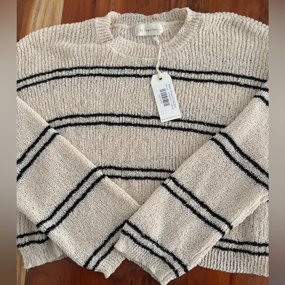 By Together Cream and Black Striped Knit Top